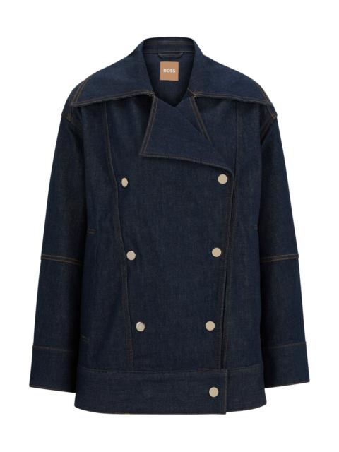 BOSS RELAXED-FIT DENIM JACKET WITH DOUBLE-BREASTED CLOSURE