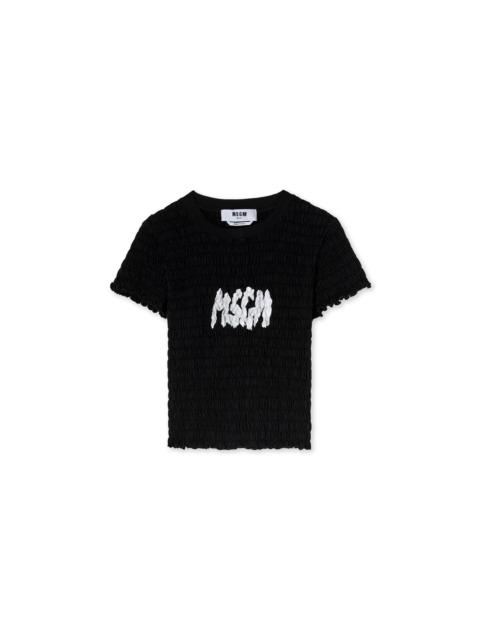 MSGM Embossed T-Shirt with new brushstroke logo