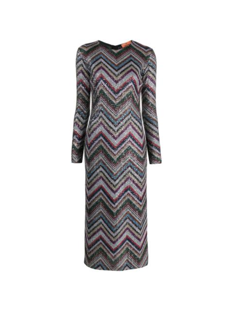 zigzag sequin-embellished midi dress
