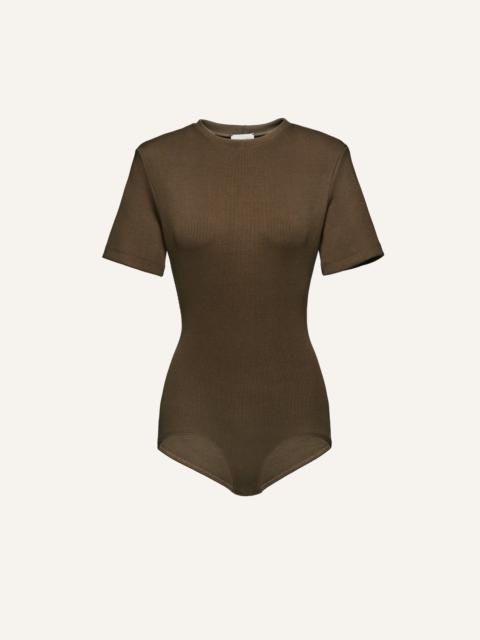 MAGDA BUTRYM Ribbed short sleeve bodysuit in khaki