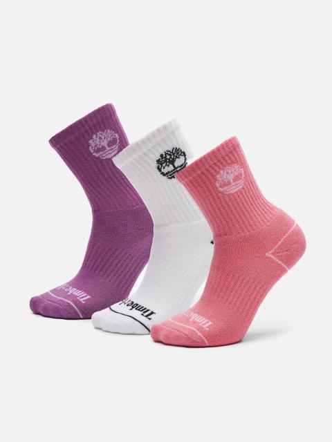 Timberland Kids' Bowden 3-Pack Tree Logo Full-Cushion Crew Sock