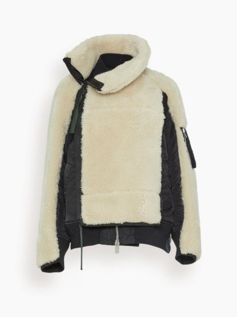 sacai Faux Shearling x Nylon Twill Blouson in Black/Ecru