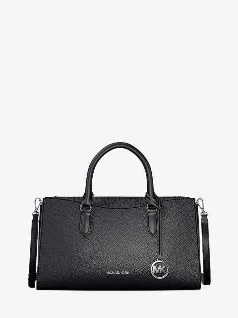 MICHAEL KORS Arden Medium Pebbled Leather and Signature Logo Top-Zip Satchel