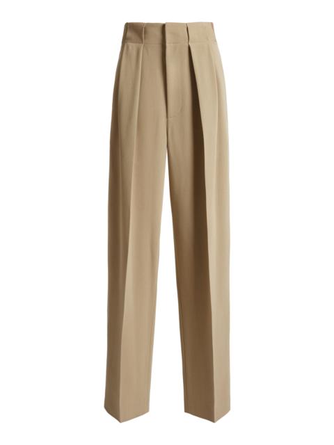 Victoria Beckham Pleated Crepe Straight-Leg Pants taupe