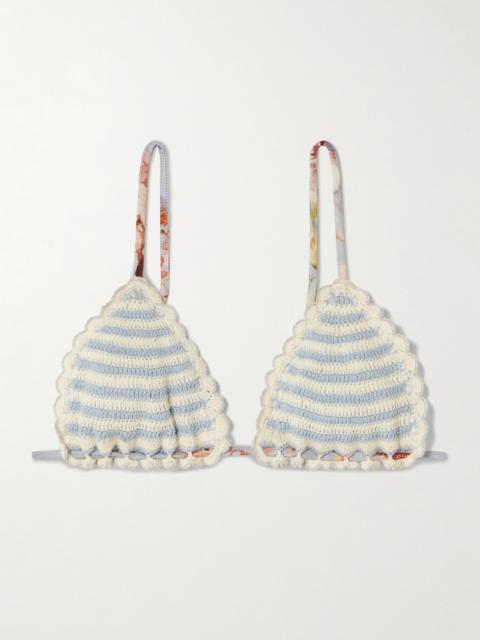 Zimmermann Awaken Striped Crocheted Cotton Bikini Top