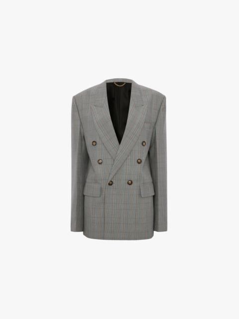 Victoria Beckham Double Breasted Tailored Jacket In Blue-Grey Check