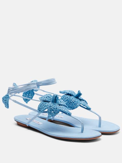 AQUAZZURA Calypso leather-trimmed raffia sandals