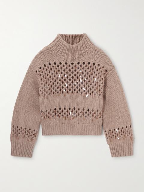 Brunello Cucinelli Paillette-embellished Open-knit Cashmere Sweater