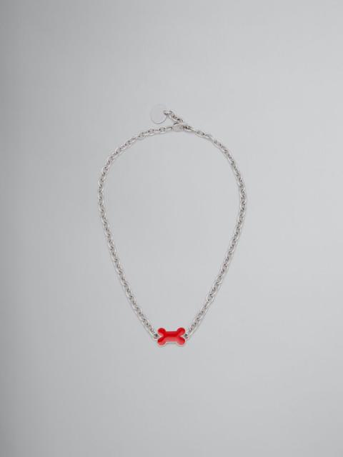 CHAIN NECKLACE WITH RED ENAMELLED BONE
