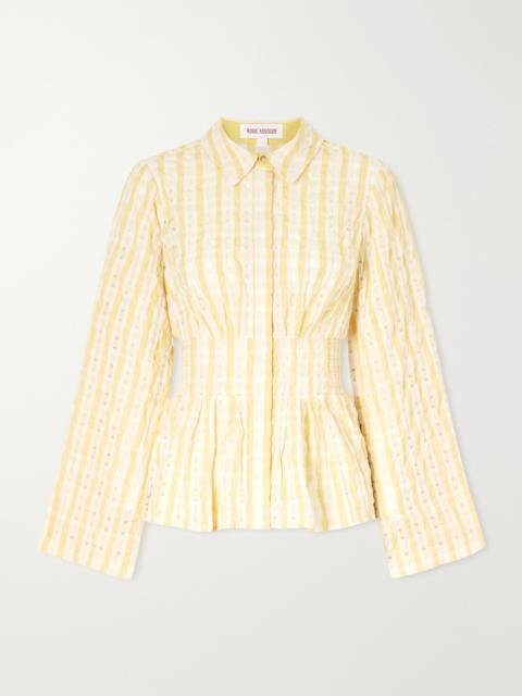ROSIE ASSOULIN Boogie Woogie Bugle Boy Shirred Checked Seersucker Blouse