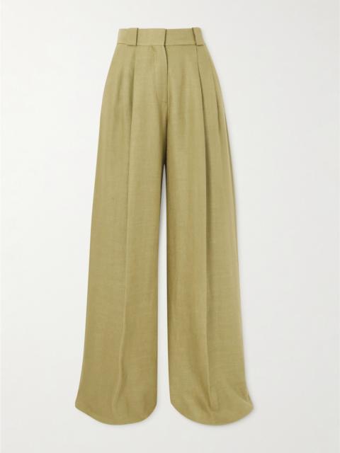BLAZÉ MILANO Husi Pleated Linen And Silk-blend Wide-leg Pants