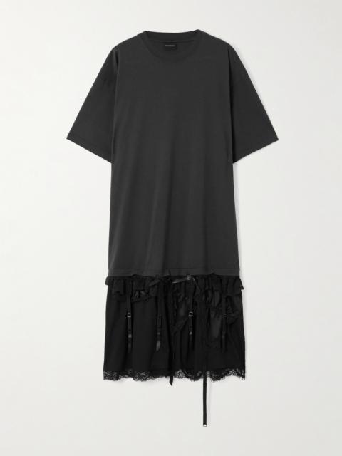 BALENCIAGA Layered Lace-trimmed Cotton-jersey And Silk-satin Mini Dress