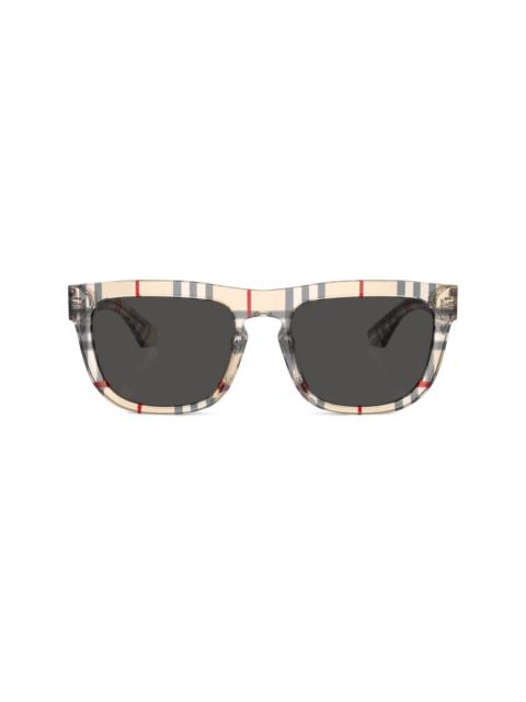 Vintage check-pattern square-frame sunglasses