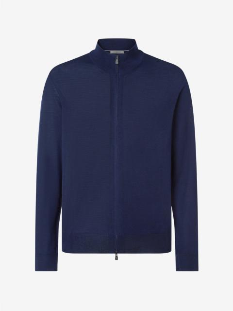 CORNELIANI Blue full-zip pure merino wool sweatshirt