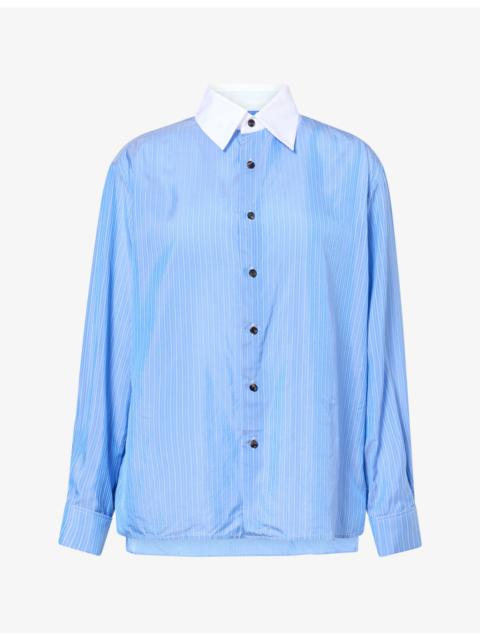 Bottega Veneta Contrast-Collar Pinstripe Woven Shirt