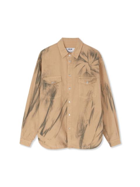 Ripstop cotton pocketed shirt with tie-dye treatment