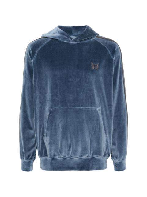 NEEDLES logo-embroidered velvet-effect hoodie