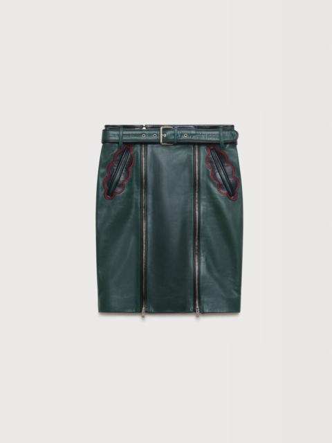 Marni DEEP GREEN LEATHER SKIRT WITH LEAF POCKETS