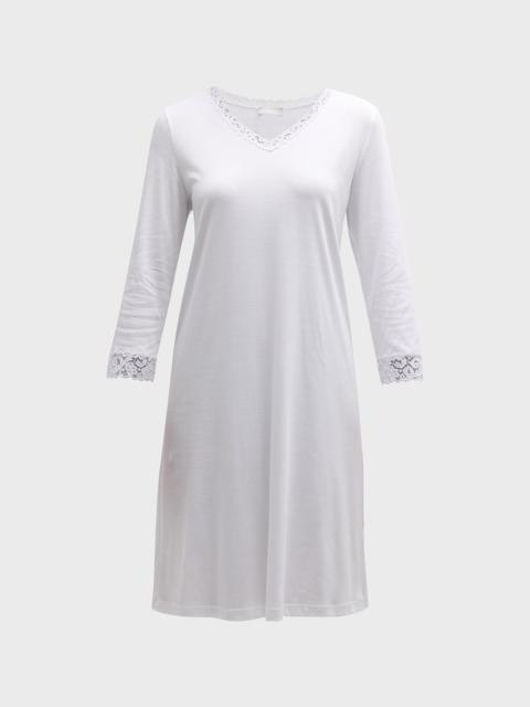 HANRO Moments Short Sleeve Lace Cotton Nightgown