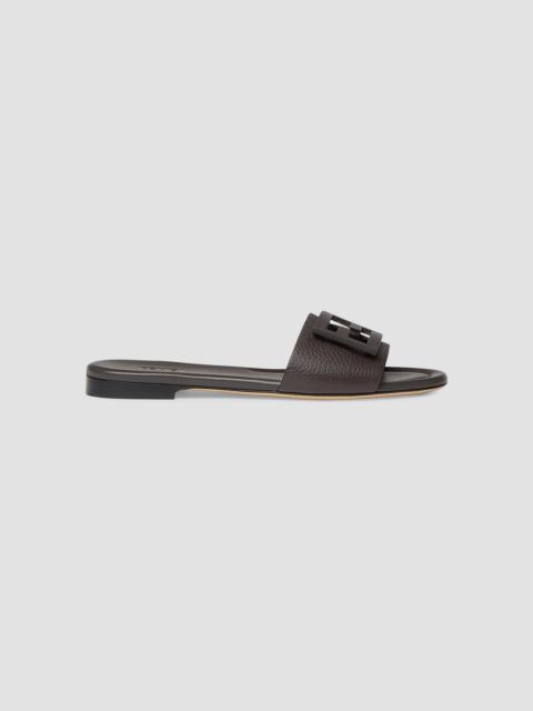 FENDI Women's FF Leather Flat Sandals - Real Ebano