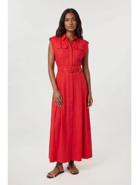 KAREN MILLEN Premium Viscose Linen Belted Woven Midaxi Dress With Gold Hardware Detail