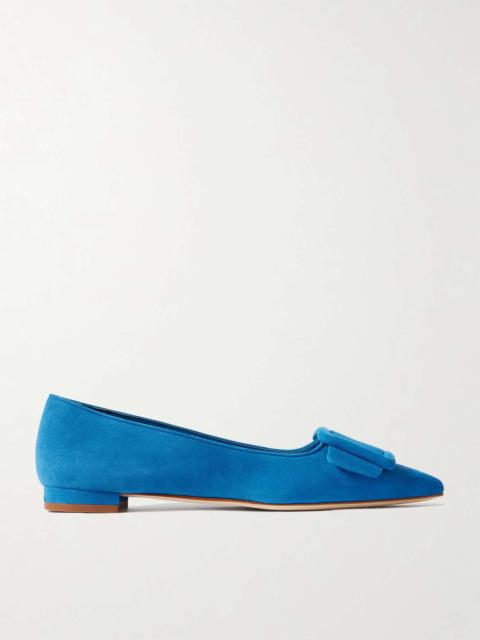 【MANOLO BLAHNIK】Maysale ブライトブルー スエード フラット MAYSLI | Light Blue Suede Buckle Detail Slingback Pumps
