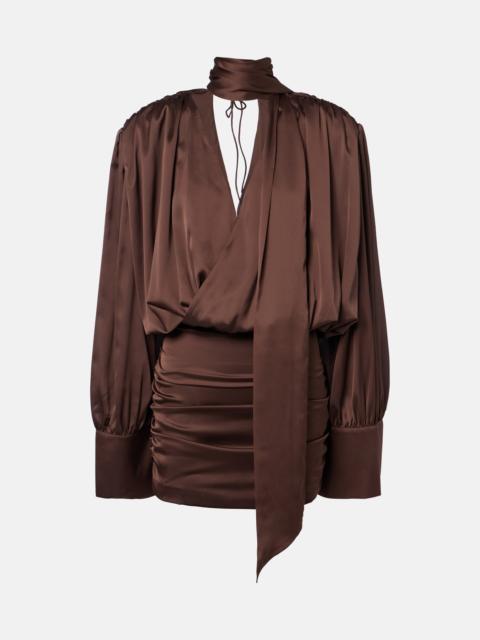 ROTATE Ruched crepe de chine minidress