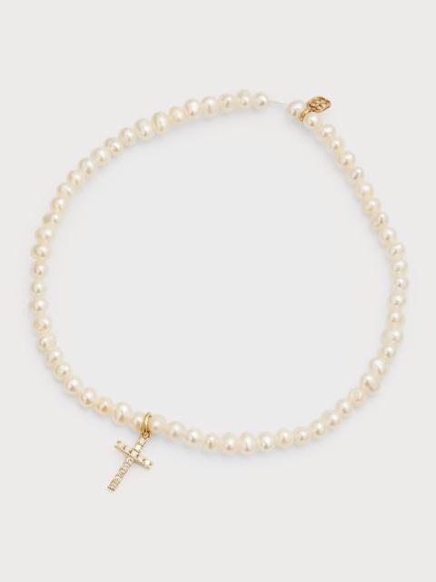 SYDNEY EVAN 14k Diamond Cross & Pearl Bracelet