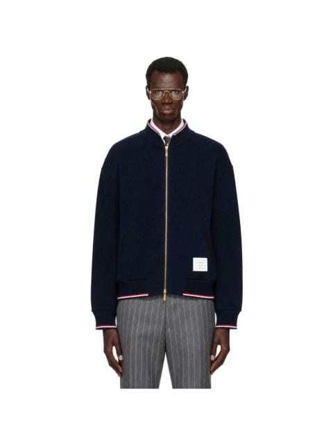 Thom Browne Navy Funnel Neck RWB Tipping Zip Jacket