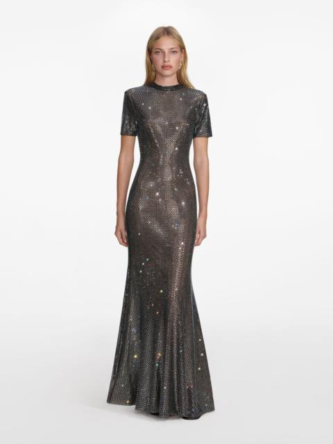 self-portrait Gunmetal Rhinestone Mesh Maxi Dress