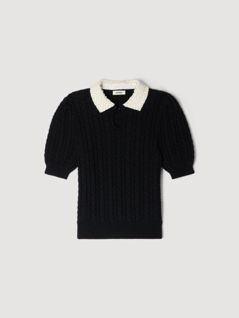 Sandro DETACHABLE COLLAR CABLE KNIT SWEATER