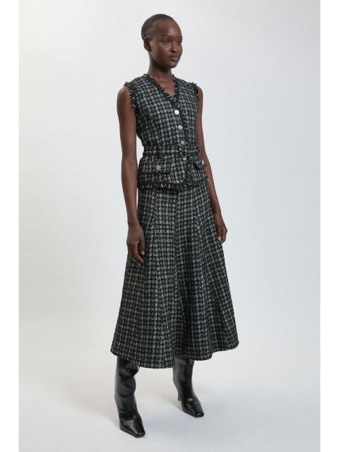 KAREN MILLEN Boucle Tailored Sleeveless Satin Mix Full Skirted Midi Dress
