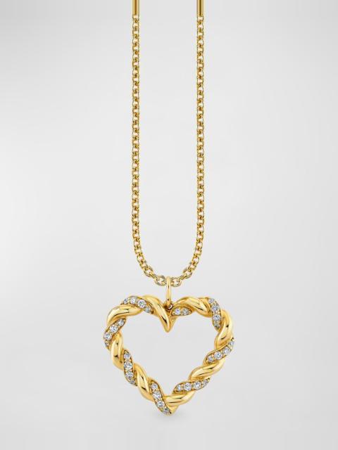 SYDNEY EVAN Pave Rope Heart Charm on Light Tiffany Chain, 18"L