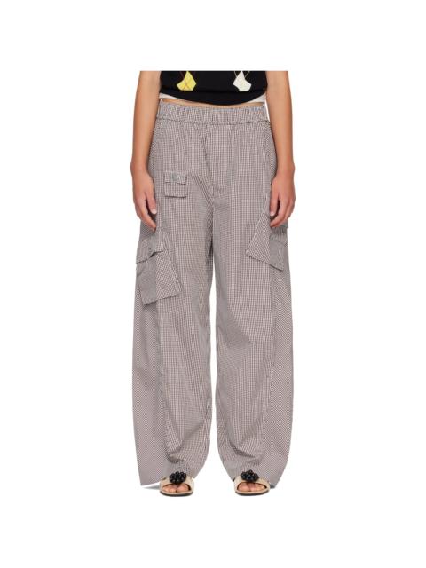 GANNI Brown & White Check Cotton Cargo Pants