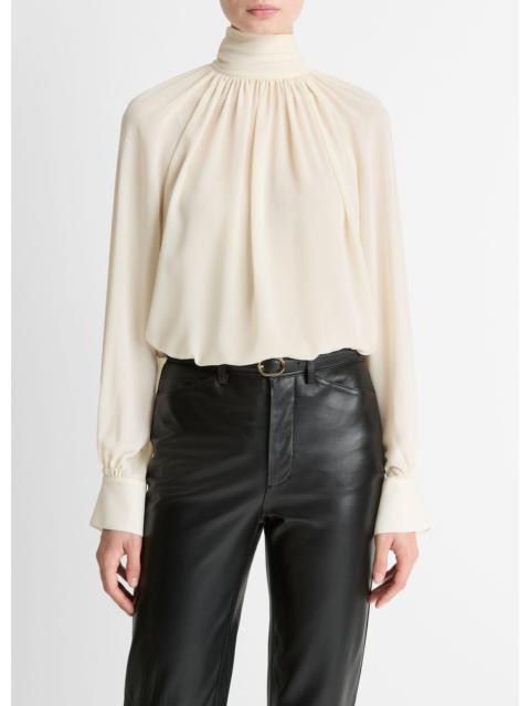 Vince Gathered Draped-Neck Crepe Blouse
