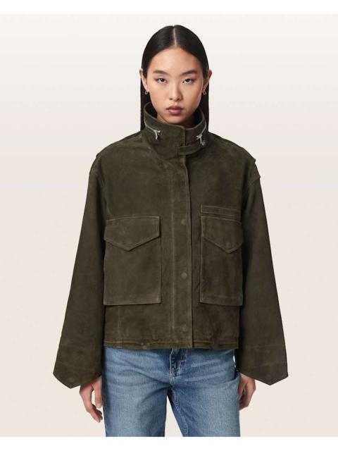 ALLSAINTS CLAY FUNNEL NECK SUEDE CROPPED JACKET