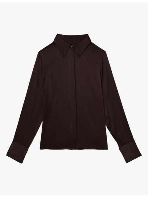 REISS Ameira Concealed-Placket Silk Shirt