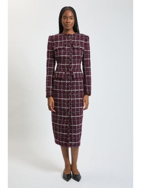 KAREN MILLEN Sparkle Tweed Long Sleeve Tailored Midi Dress
