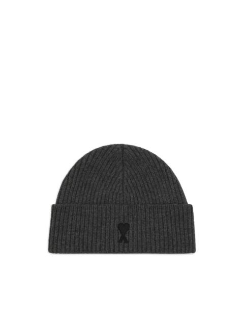 AMI Paris ribbed heart-logo beanie hat