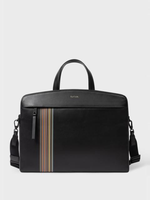 Paul Smith Black Leather 'Signature Stripe' Double Zip Folio