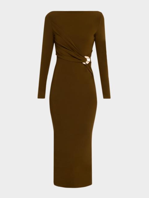 ROLAND MOURET Twisted Drape Long-Sleeve Midi Dress