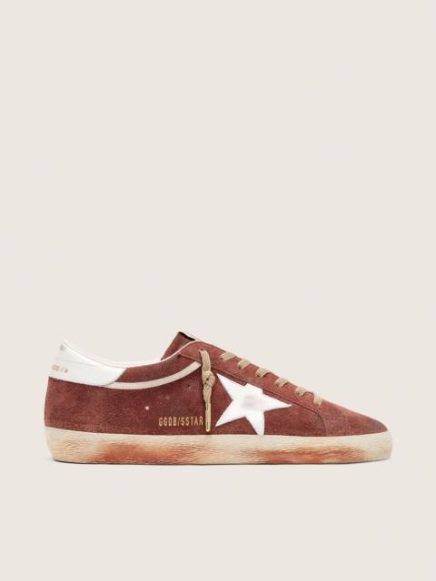 Golden Goose Men’s Super-Star in rust suede with metallic platinum leather star