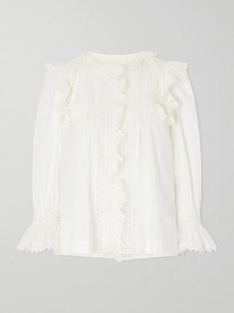 SAINT LAURENT Crochet-trimmed Cotton-voile Blouse