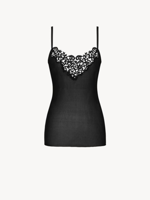 SAINT LAURENT GUIPURE TANK TOP IN RIBBED SILK