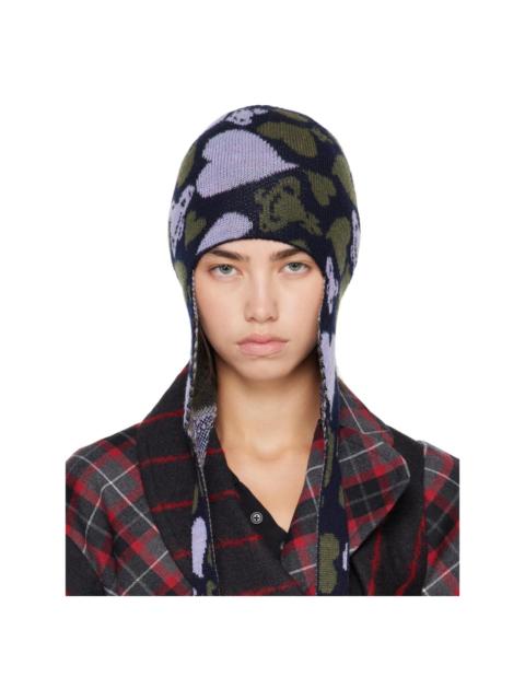 Vivienne Westwood Khaki & Purple Ear Flap Beanie