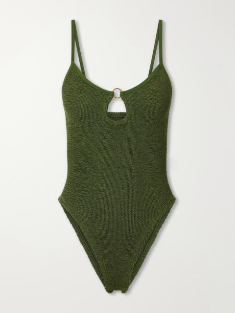 Hunza G Mia Embellished Cutout Original Crinkle Swimsuit