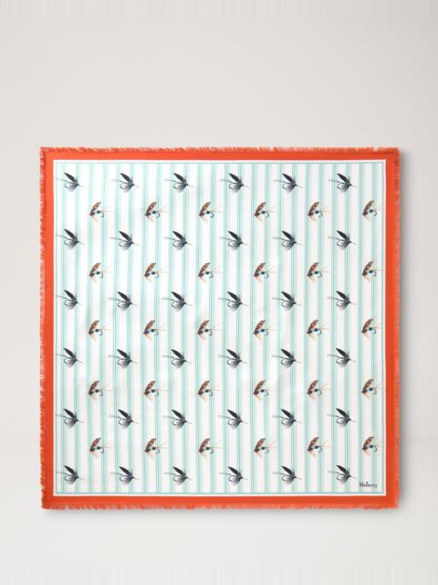 Mulberry Square Scarf - Feather Lure Marina Blue & Coral Orange Silk Twill