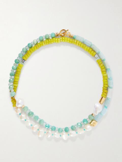 LIZZIE FORTUNATO Cabana Gold-plated Multi-stone, Glass And Pearl Beaded Necklace
