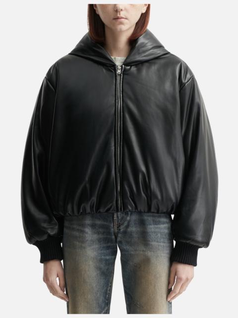 HOODED FAUX LEATHER JACKET