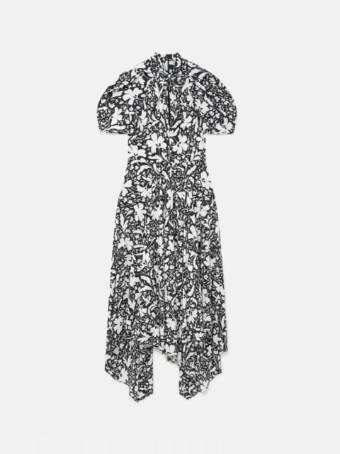 Forest Floral Print Silk Puff Sleeve Dress